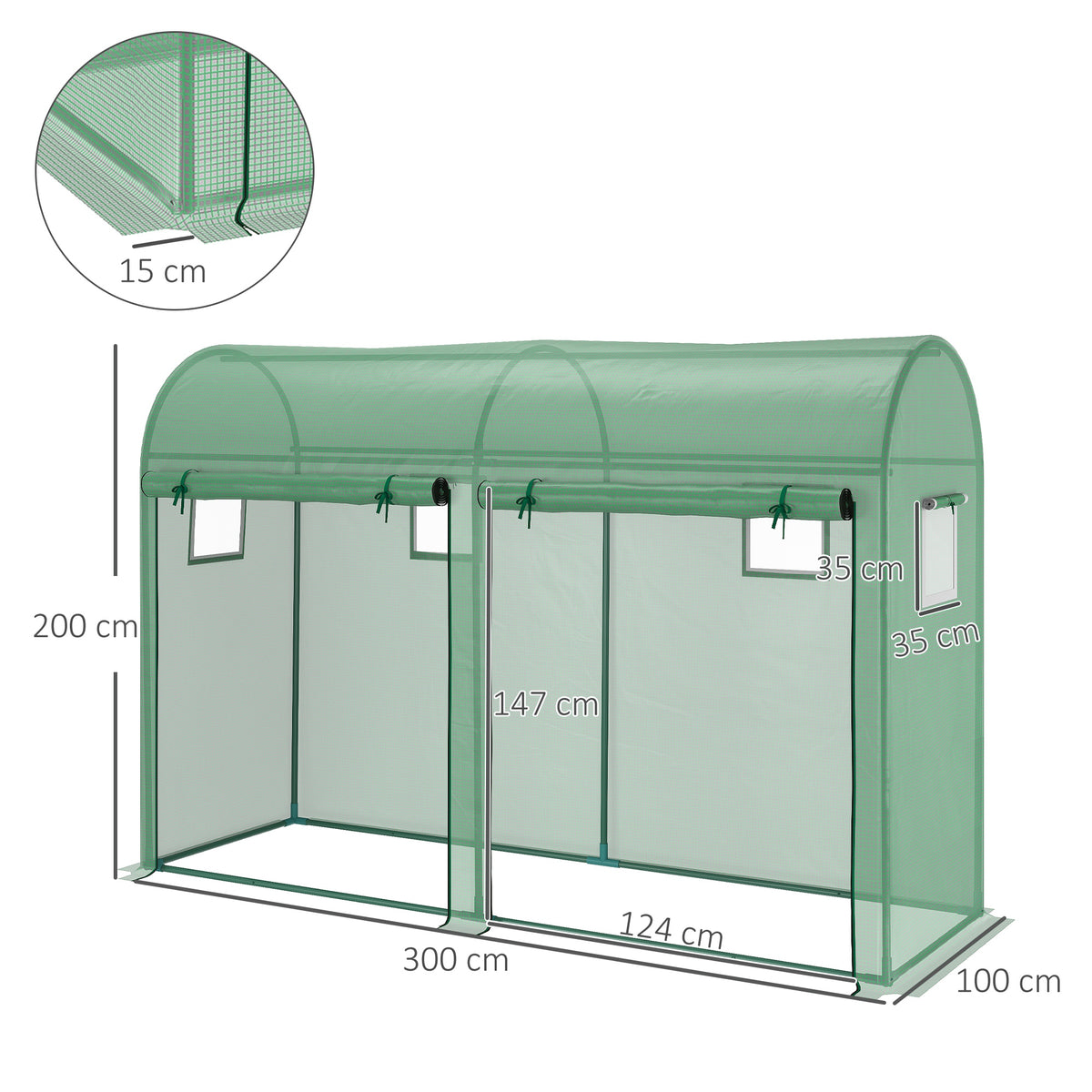 Serre de Jardin, Petite Serre de Balcon en Bâche PE et Châssis Acier, Portes et Fenêtres Roulantes, pour Légumes et Fleurs, Intérieur et Extérieur, 300 x 100 x 200 cm, vert-2