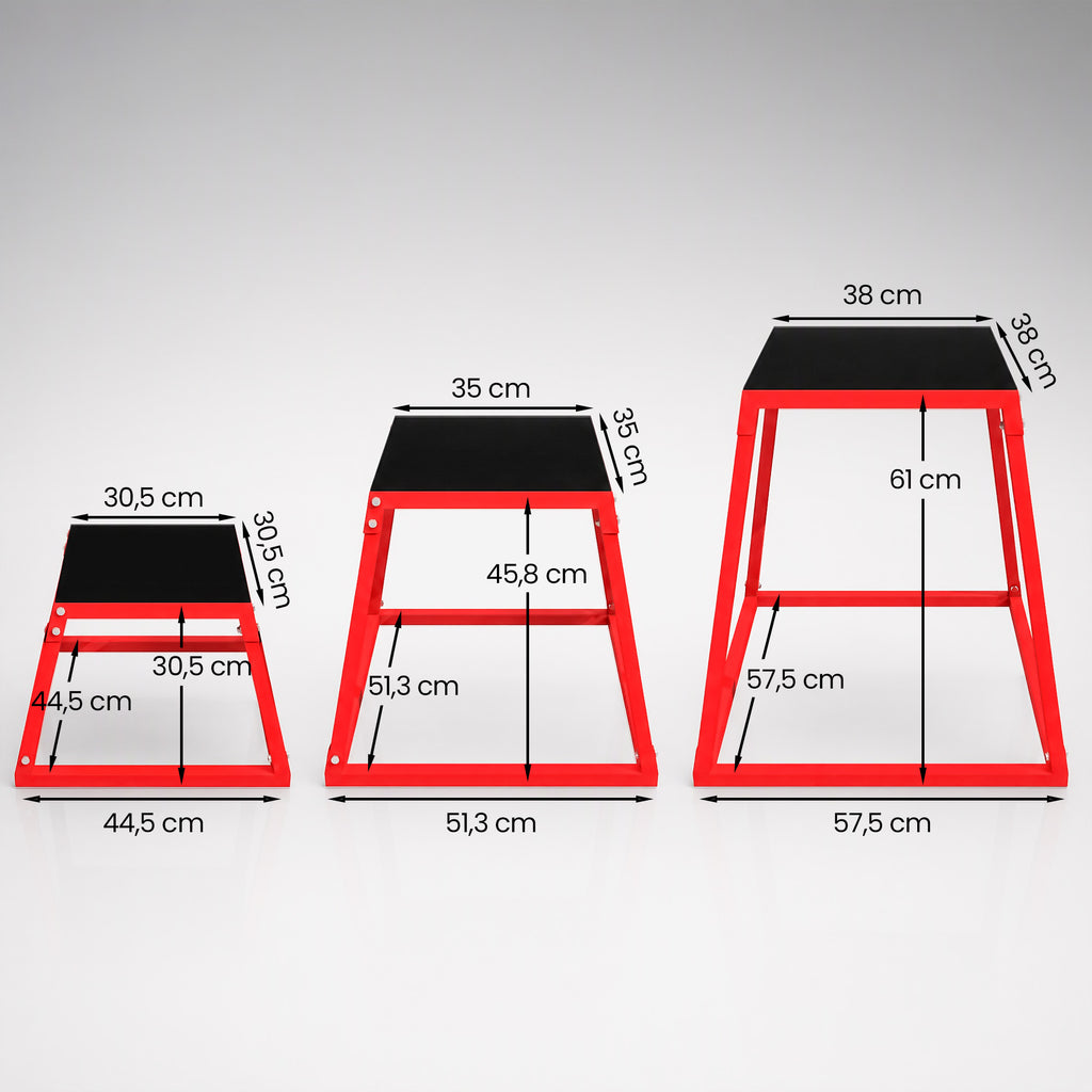 Boîte Entraînement Pliométrique Trapézoïdale en Acier, 3 Plateformes de Saut Antidérapantes 30,5/45,8/61 cm, Rouge-2