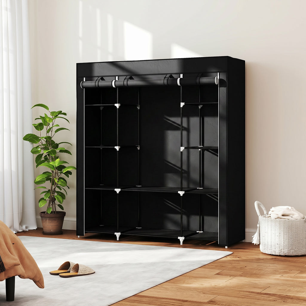 Armoire de rangement penderie en tissu pliable avec barre de suspension et étagères, 150 x 43 x 162,5 cm, noir-1