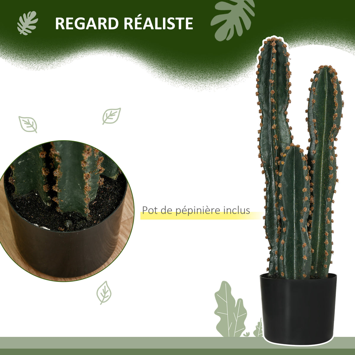 Cactus artificiel grand réalisme plante artificielle grande taille dim. Ø 17 x 60H cm vert-4