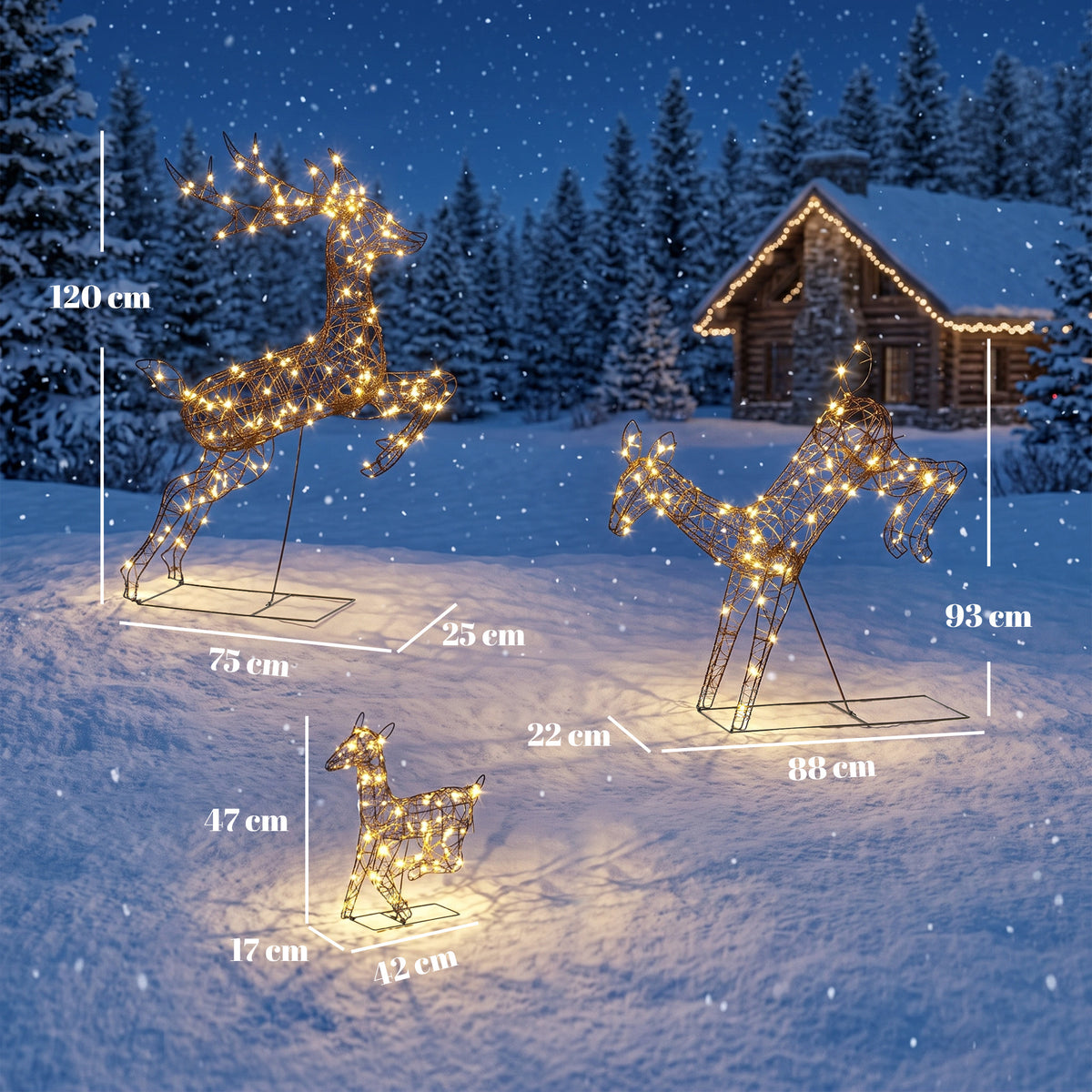 Lot de 3 Rennes Lumineux Noël Extérieur 120 cm, Cerf Lumineux Noël avec 200 LED Blanc Chaud, 8 Modes et Minuterie-2