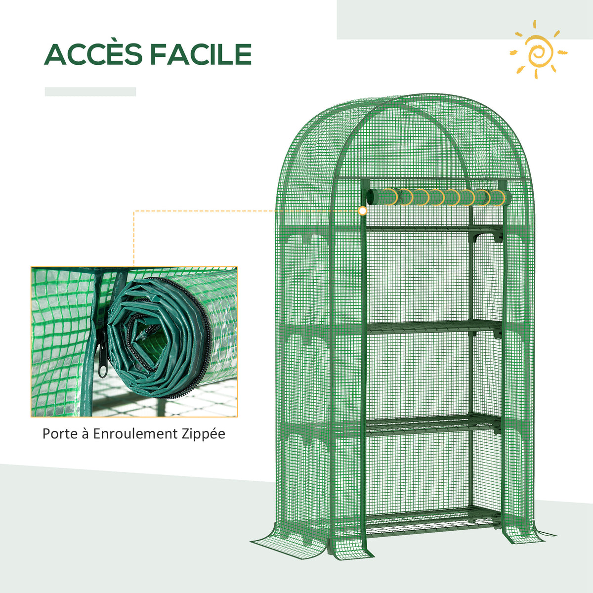 Serre de jardin serre de balcon résistante aux UV porte enroulable 4 étagères couverture en PE 80 x 49 x 160 cm vert-4