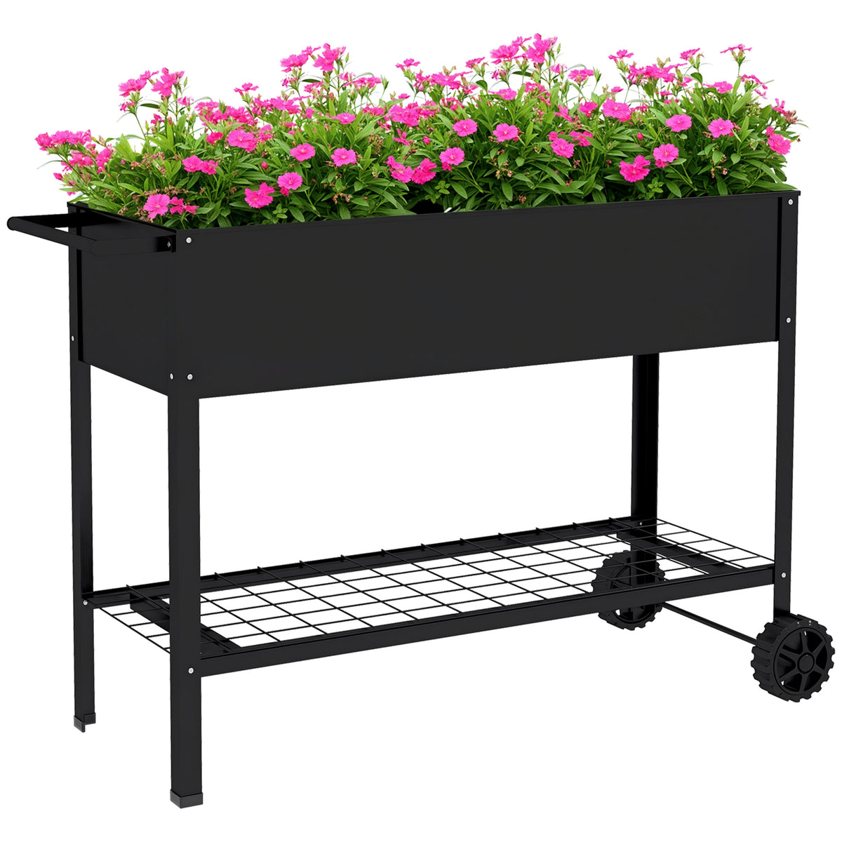 Jardinière sur Pieds Potager dim. 109L x 39l x 80H cm étagère 2 Roues + Insert d'irrigation métal Noir-0