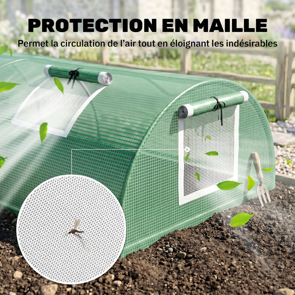 Mini Serre de Jardin mini serre tunnel à tomates 200 x 80 x 45 cm Acier PE Anti-UV 4 portes en filet enroulables vert-4