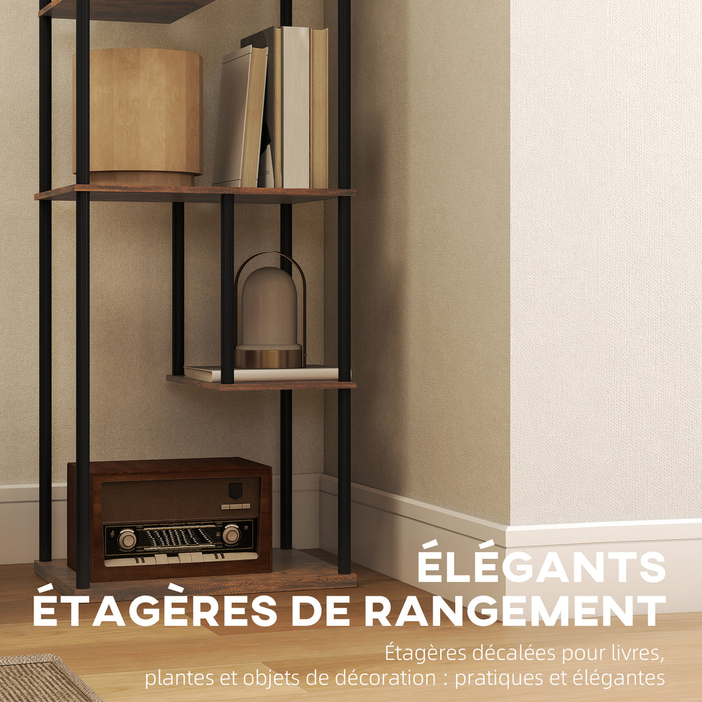 Lampadaire avec étagères, lampadaire sur pied de salon dimmable, télécommande, 40 x 29 x 171 cm, brun rustique-5