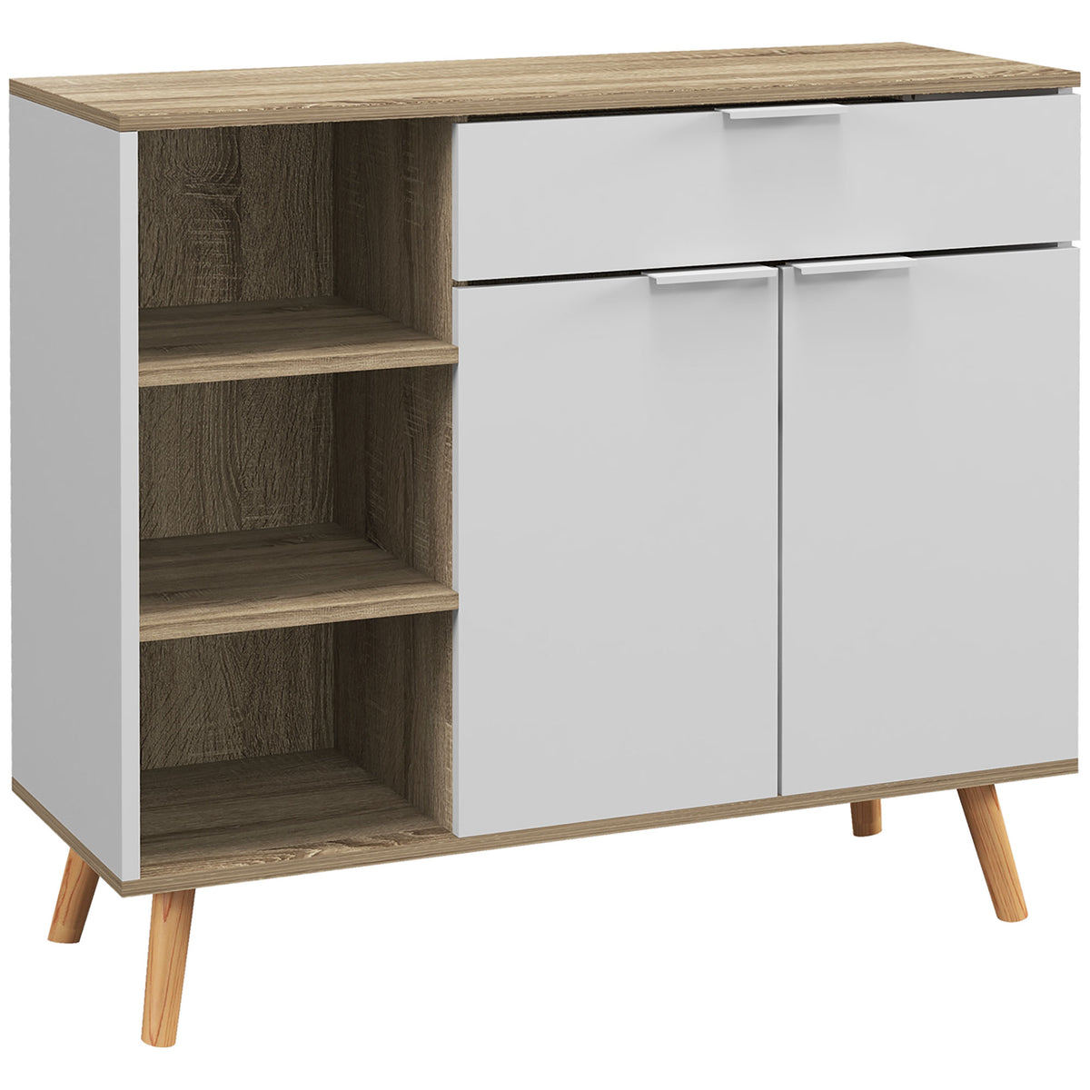 Meuble de rangement buffet cuisine 1 tiroir 1 placard double porte 3 étagères réglables 95 x 35 x 85 cm blanc-0
