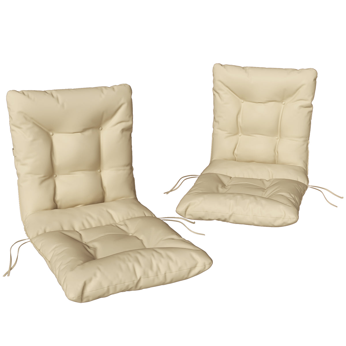 Lot de 2 coussins de chaise d'extérieur, coussins de jardin avec attaches, intérieur et extérieur, 120 x 50 x 8 cm, beige-0
