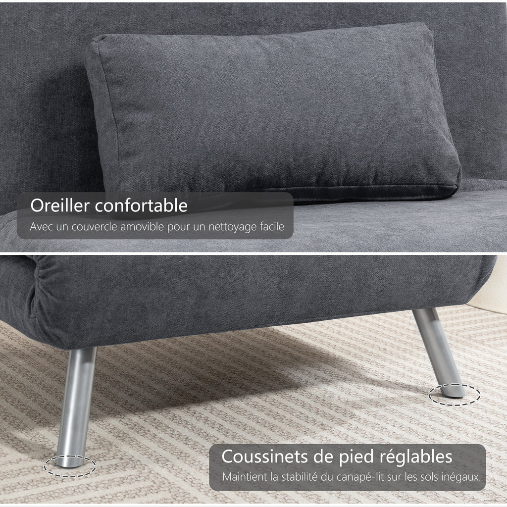 Fauteuil convertible 1 place, fauteuil-lit clic-clac 3 en 1 avec dossier réglable, oreiller, assise large, gris foncé-6