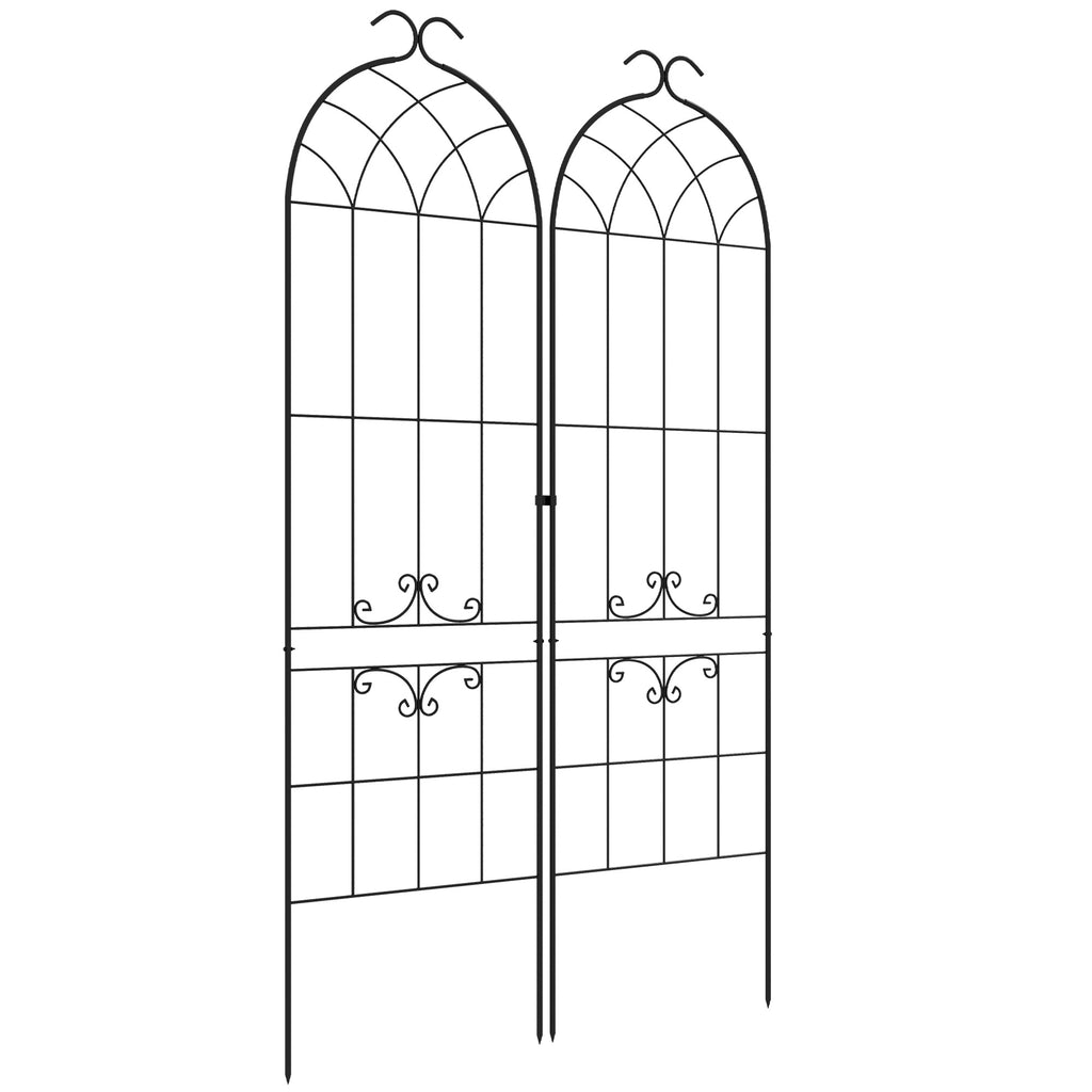 Lot de 2 treillis de jardin, support pour plantes grimpantes en métal, 50L x 181H cm, noir-0
