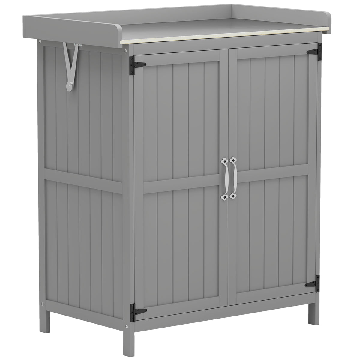 Armoire de jardin en bois abri de jardin avec 2 portes, toit à charnières et étagère, 74 x 43 x 88 cm, gris-0