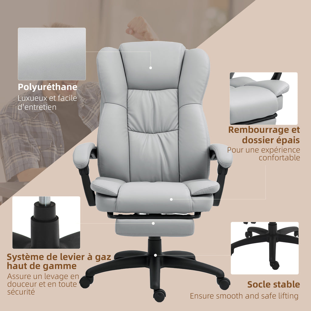 Fauteuil de bureau massant, chaise de bureau avec hauteur réglable, dossier inclinable et télécommande filaire, gris-7