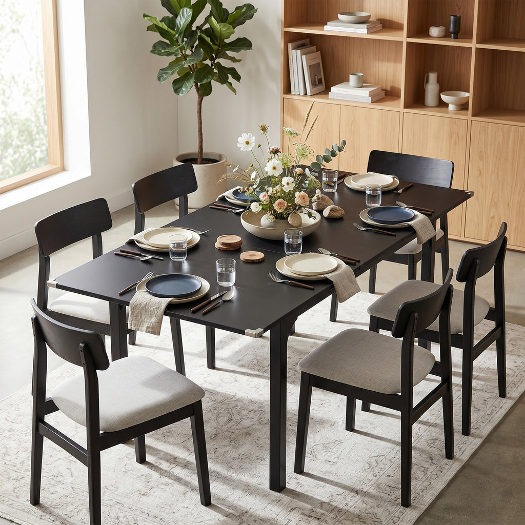 Table à manger extensible de 4 à 6 personnes, pieds en acier, pour petits espaces, salle à manger, noir-1