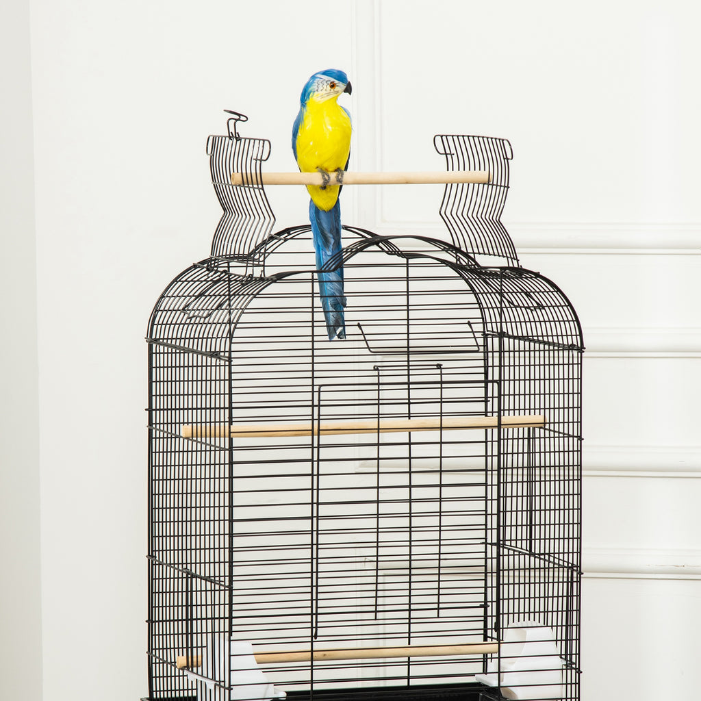 Cage à oiseaux volière pour oiseaux sur roulettes avec toit ouvrant 3 perchoirs étagère inférieure 46 x 36 x 130 cm noir-7