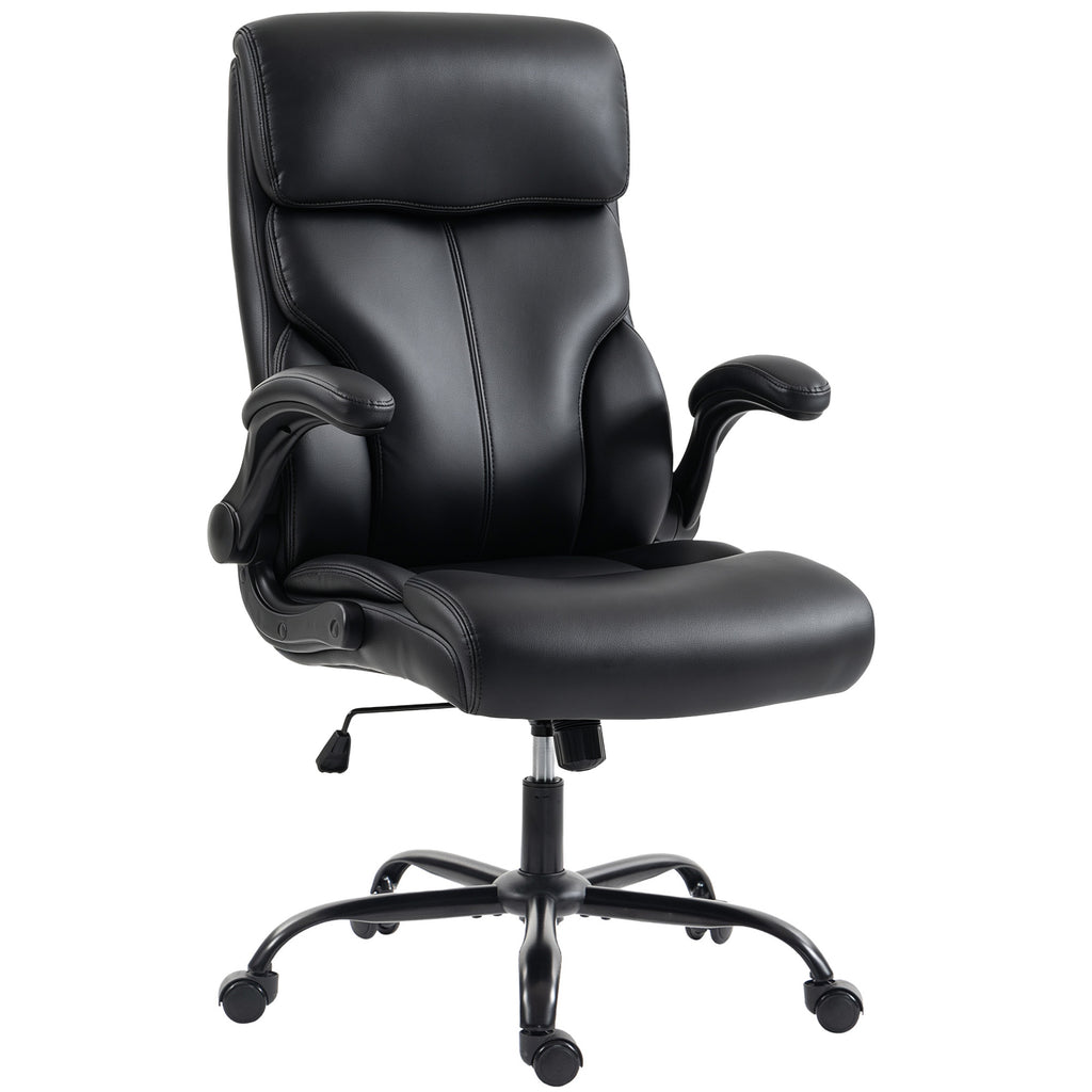 Chaise Bureau Ergonomique avec Accoudoirs Relevables, Fauteuil de Bureau en PU, Hauteur Réglable, Fonction Bascule, Noir-0