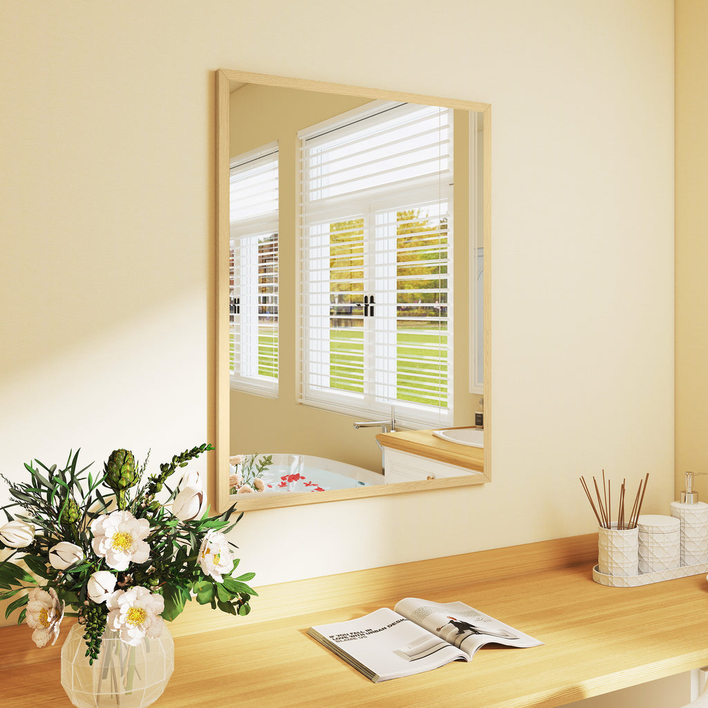 Miroir mural rectangulaire 80 x 60 cm, cadre en bois naturel, idéal pour la salle de bain, salon ou chambre-7