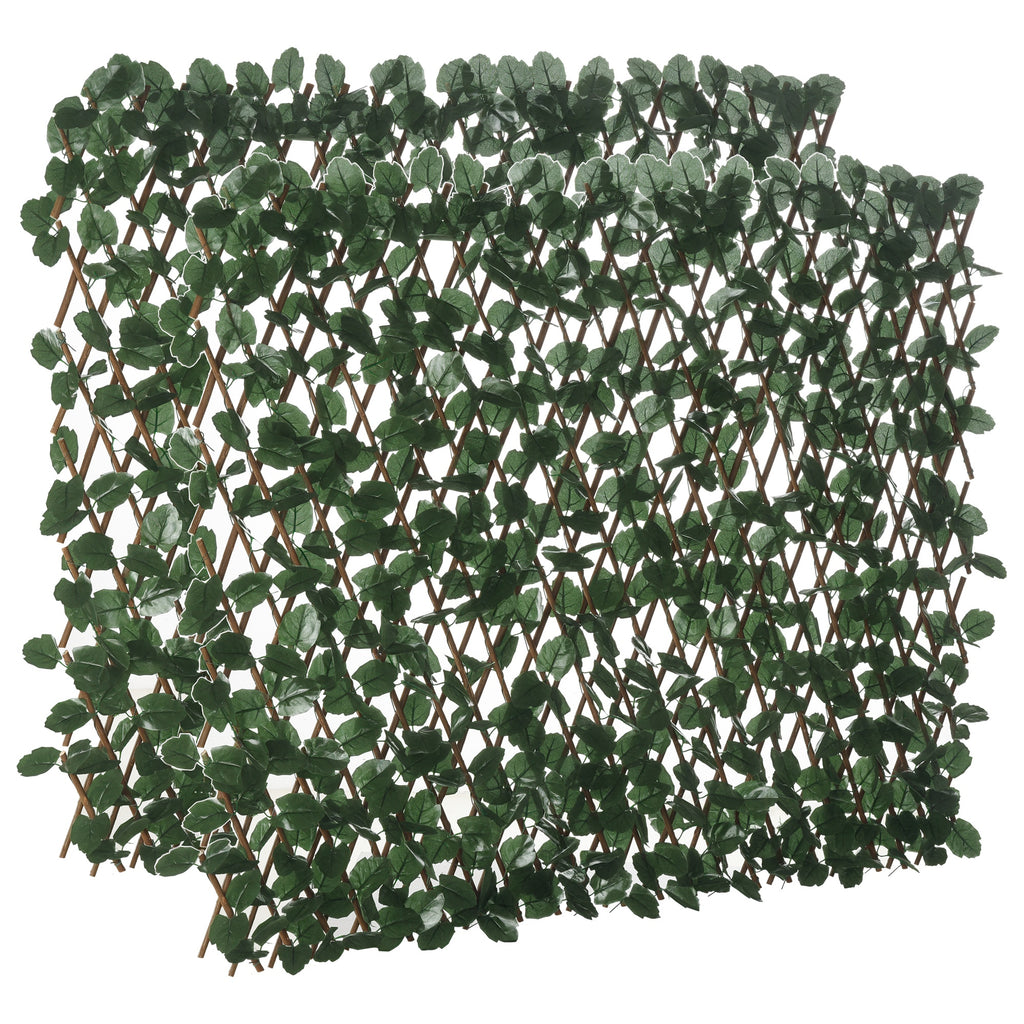 Haie artificielle feuilles murale brise-vue 2 panneaux longueur ajustable 295 x 70 cm treillis extensible en PE vert-0
