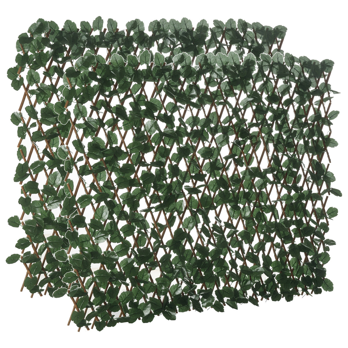 Haie artificielle feuilles murale brise-vue 2 panneaux longueur ajustable 295 x 70 cm treillis extensible en PE vert-0