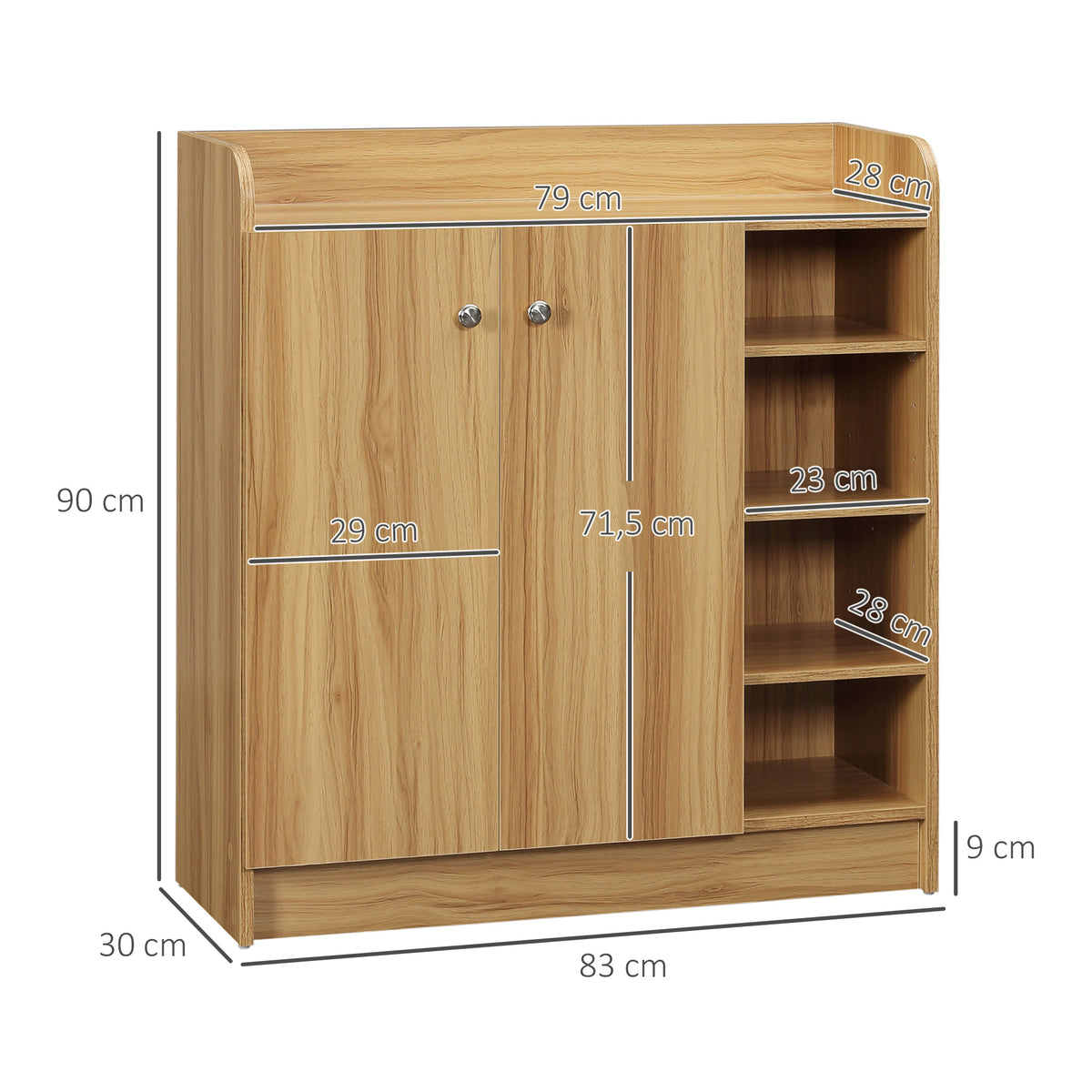 Meuble de rangement à chaussures pour entrée avec 4 compartiments ouverts et placard double porte - étagère réglable-2