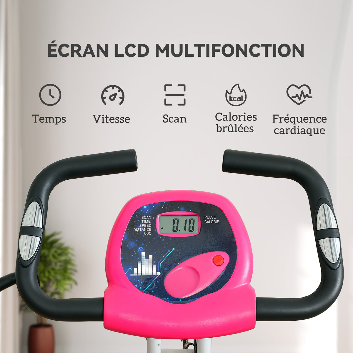 Vélo d'appartement pliable - 8 niveaux de résistance, selle et dossier réglables, rose