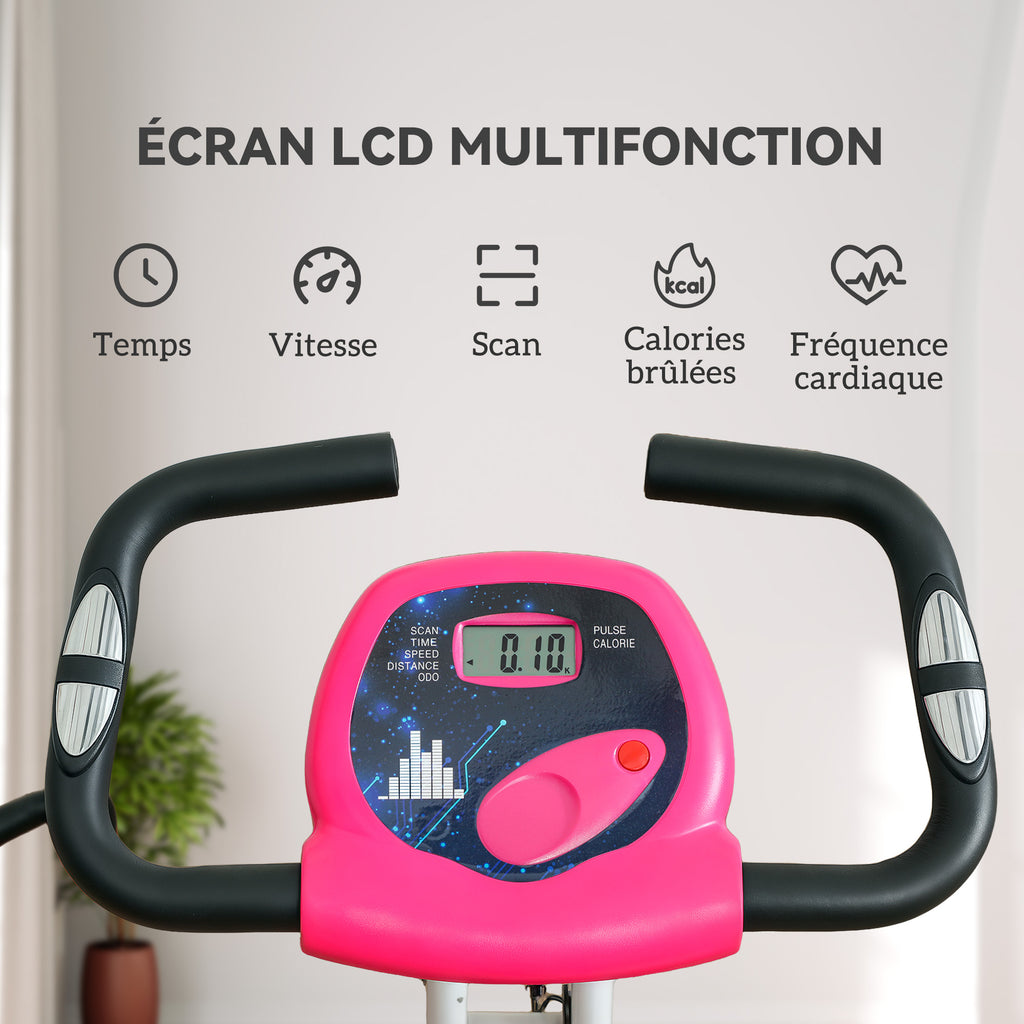 Vélo d'appartement pliable - 8 niveaux de résistance, selle et dossier réglables, rose-3
