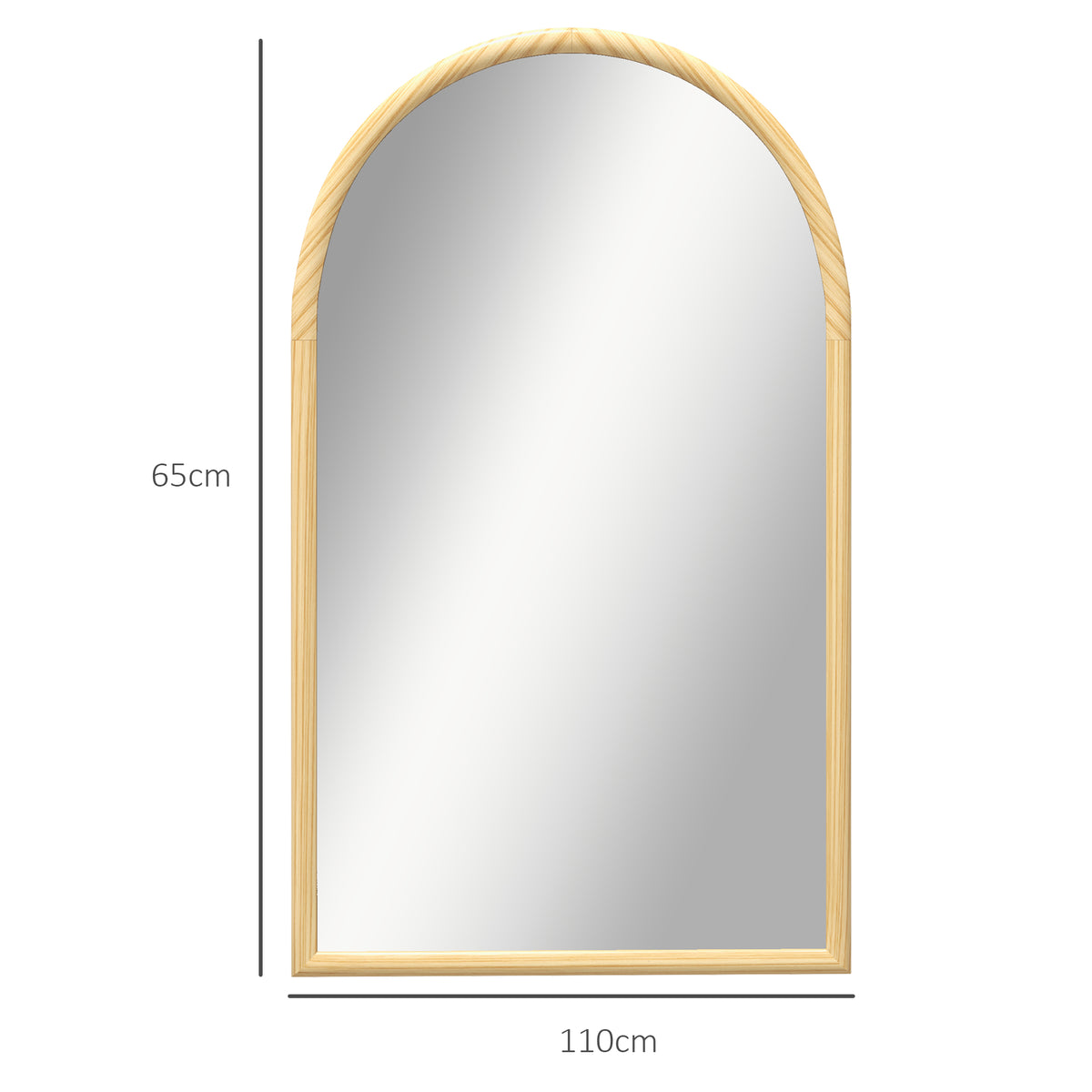 Miroir mural arche, 110 x 65 cm Cadre en bois, Miroir arqué pour le salon, la chambre, l'entrée, bois naturel-2