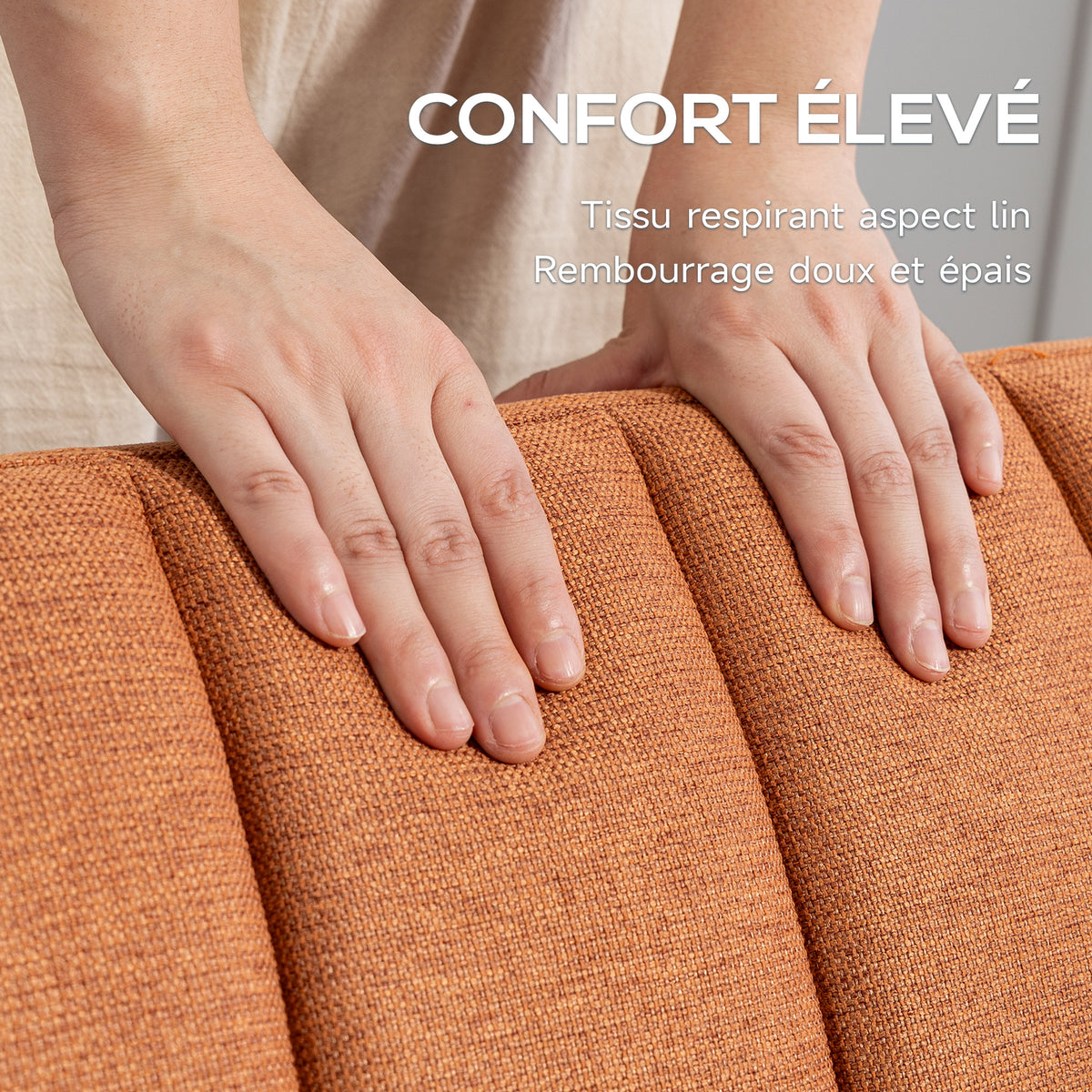 Canapé Convertible 2 Places Design scandinave Dossier inclinable 3 Positions Pieds Bois Tissu Aspect Lin marron-3