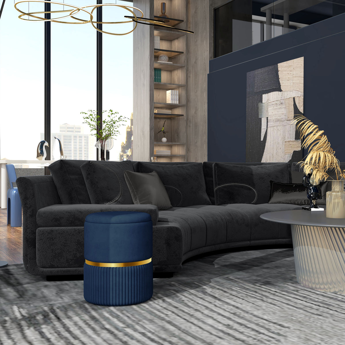Pouf tabouret repose-pied coffre de rangement en velours côtelé 36 x 36 x 44 cm pour salon chambre bleu-1