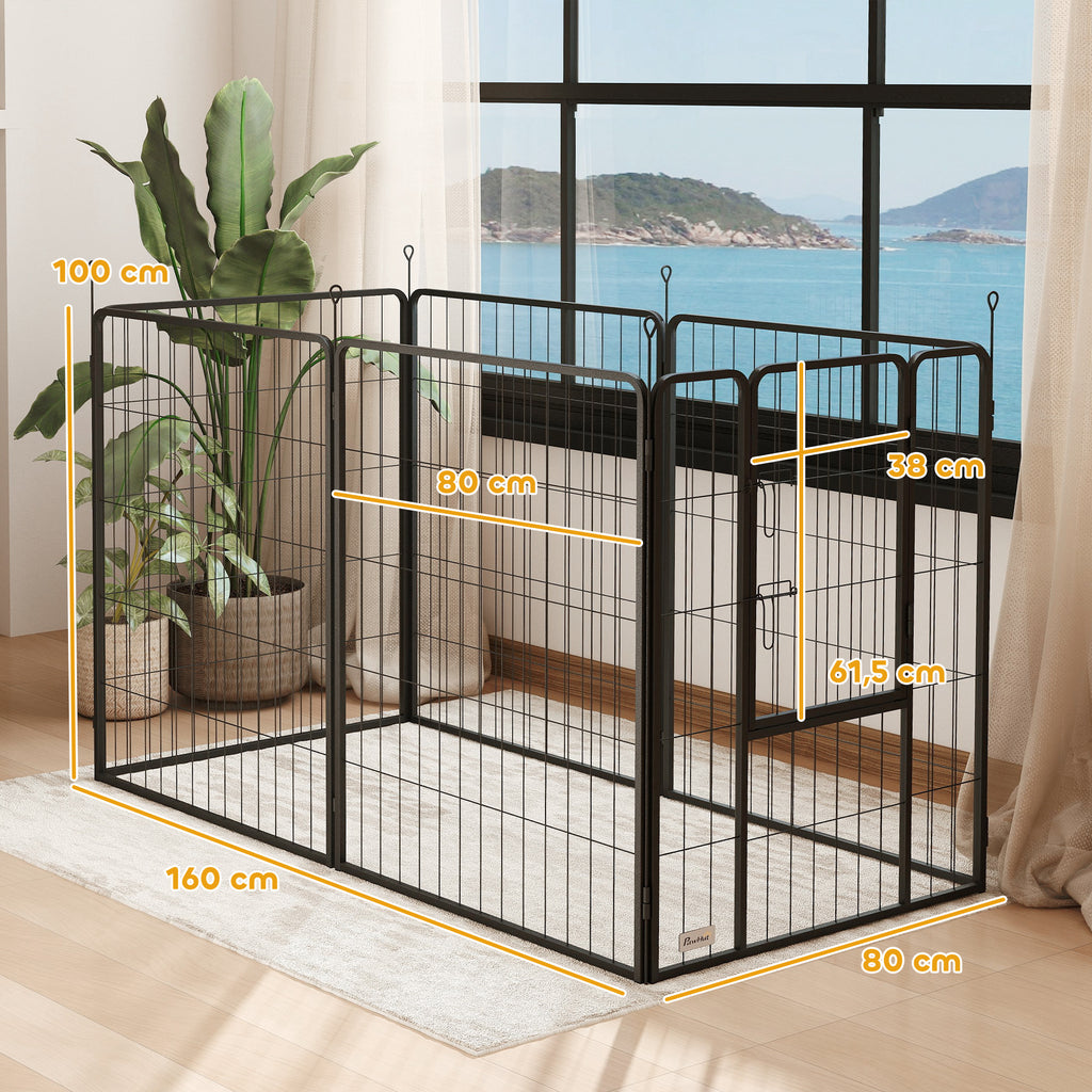 Parc pour chien, enclos chien 6 panneaux modulable et pliable, portable en acier avec porte 80 x 100 gris-2