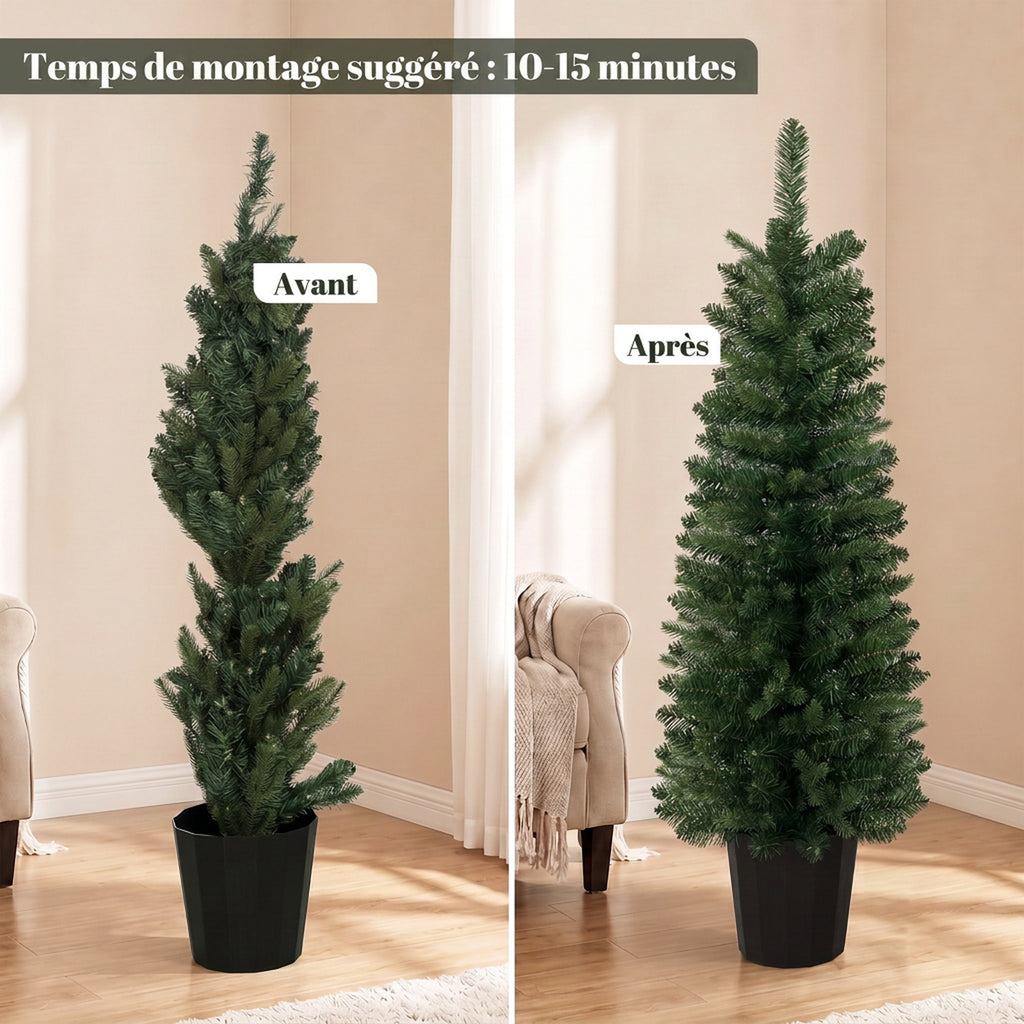 Lot de 2 Sapins de Noël Artificiels 120 cm, Base en Pot de Culture, Pointes de Branches Ignifuges, Vert-6