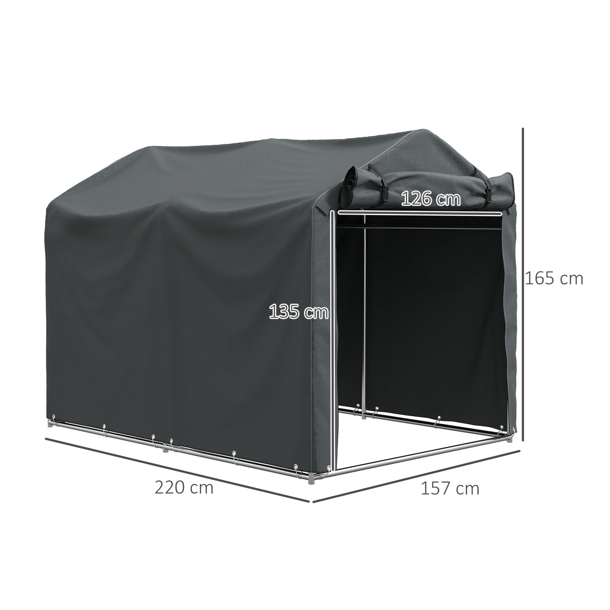 Abri de jardin 2 x 1,6 x 1,65 m abri vélo extérieur cadre en métal galvanisé, imperméable résistant aux UV, gris foncé-2