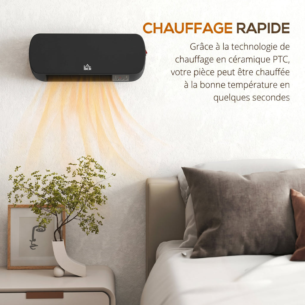Radiateur Mural Soufflant 2000 W, Chauffage Céramique PTC, 3 Niveaux de Puissance, Télécommande, 45x18,6x11,5cm, Noir-6