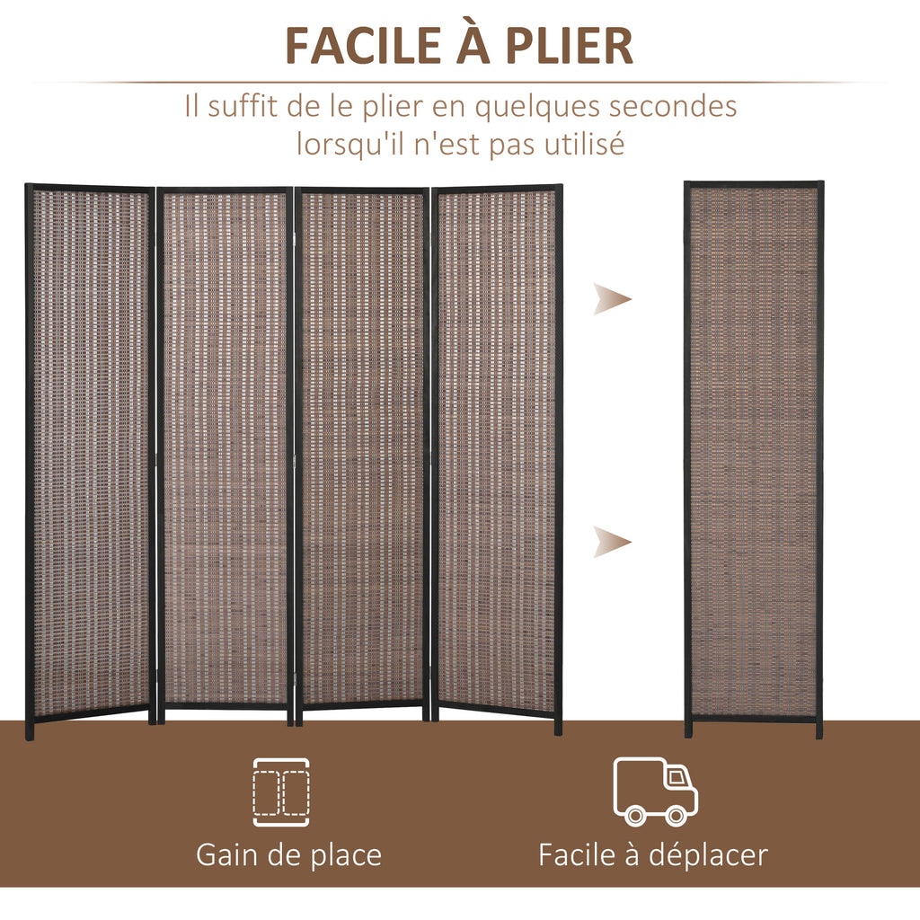 Paravent en bois séparateur de pièce closion de séparation pliable 4 panneaux 180 x 180 cm marron-5