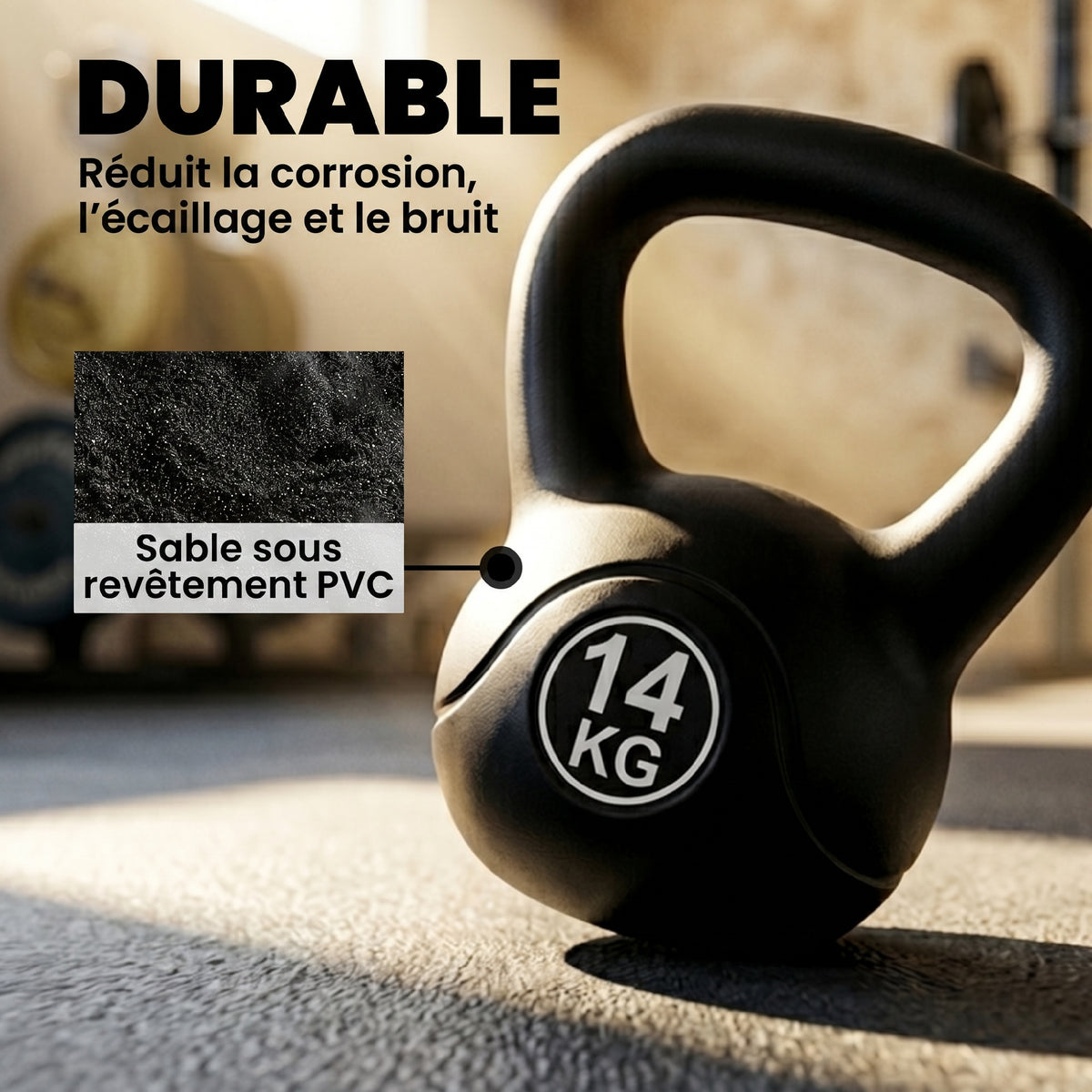 Kettlebell 14 kg, haltère avec poignée ergonomique, haltère à boule, musculation, entraînement, 27 x 21 x 31 cm noir-4