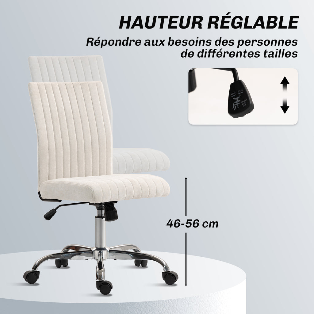 Chaise de bureau sans accoudoirs, fauteuil de bureau, hauteur réglable et pivotant 360°, 43 x 56 x 89-99 cm, crème-5