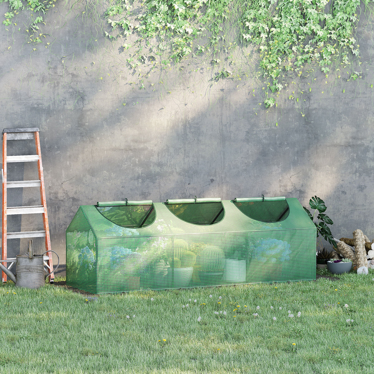 Serre de jardin mini serre 3 fenêtres enroulables couverture en PE haute densité 140 g/m² 180 x 60 x 60 cm vert foncé-1