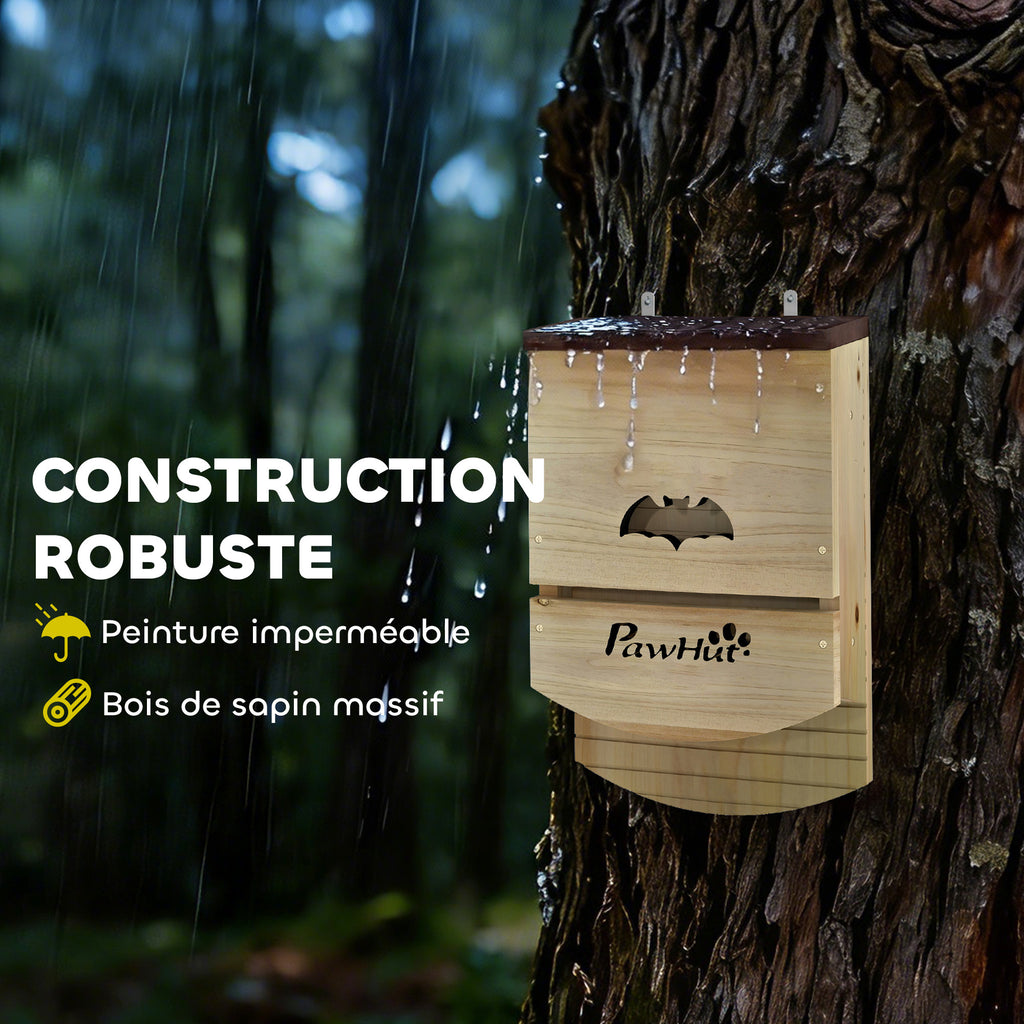 Lot de 3 Nichoirs Chauve Souris en Bois abri à chauves-souris avec Plateforme Rainurée 23 x 9,5 x 36,5 cm bois naturel-4