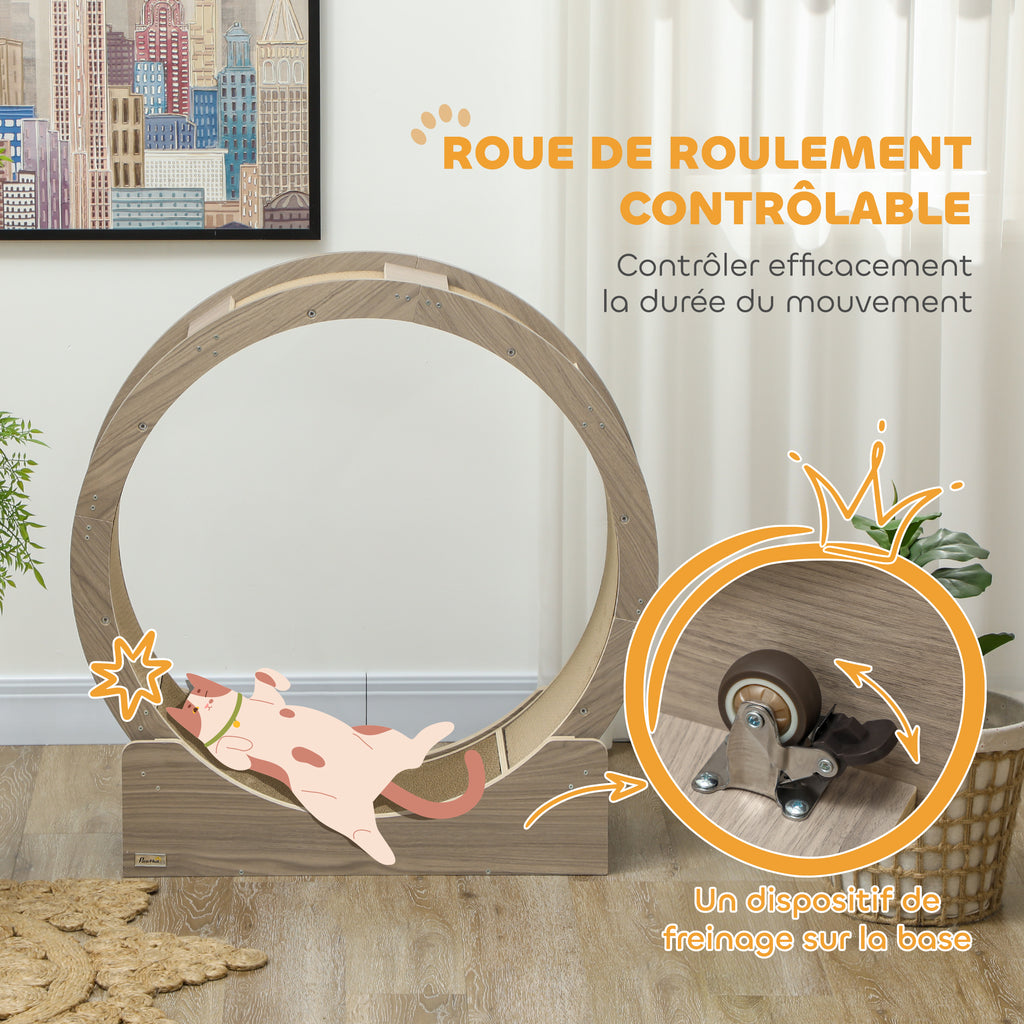 Roue d'exercice pour chat roue de course pour chat frein sécurisé et tapis de grattage amovible silencieux 91 cm marron-5