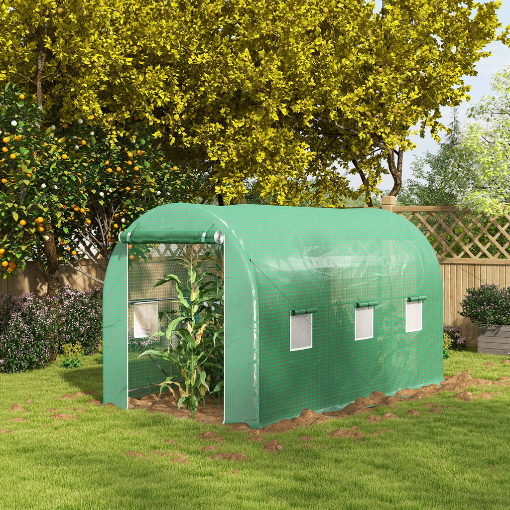 Serre de Jardin Tunnel Surface Sol 8 m² 4L x 2l x 2,05H m châssis Tubulaire Porte zippée 6 fenêtres enroulables vert-9