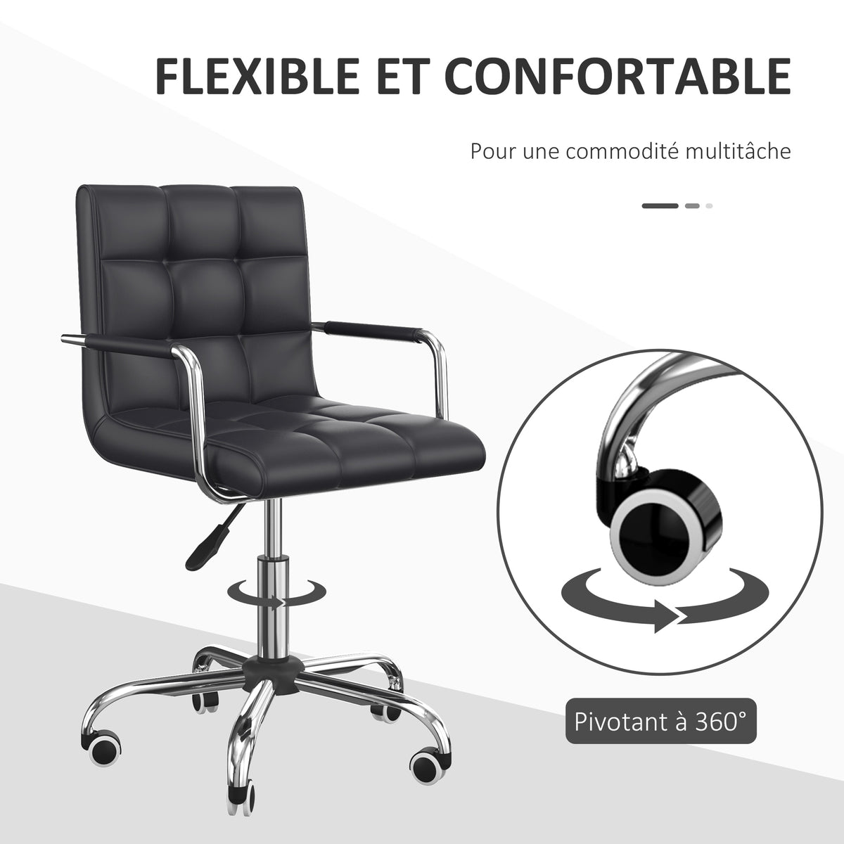 Lot de 2 chaises de bureau fauteuil manager pivotant hauteur réglable revêtement synthétique capitonné noir-4