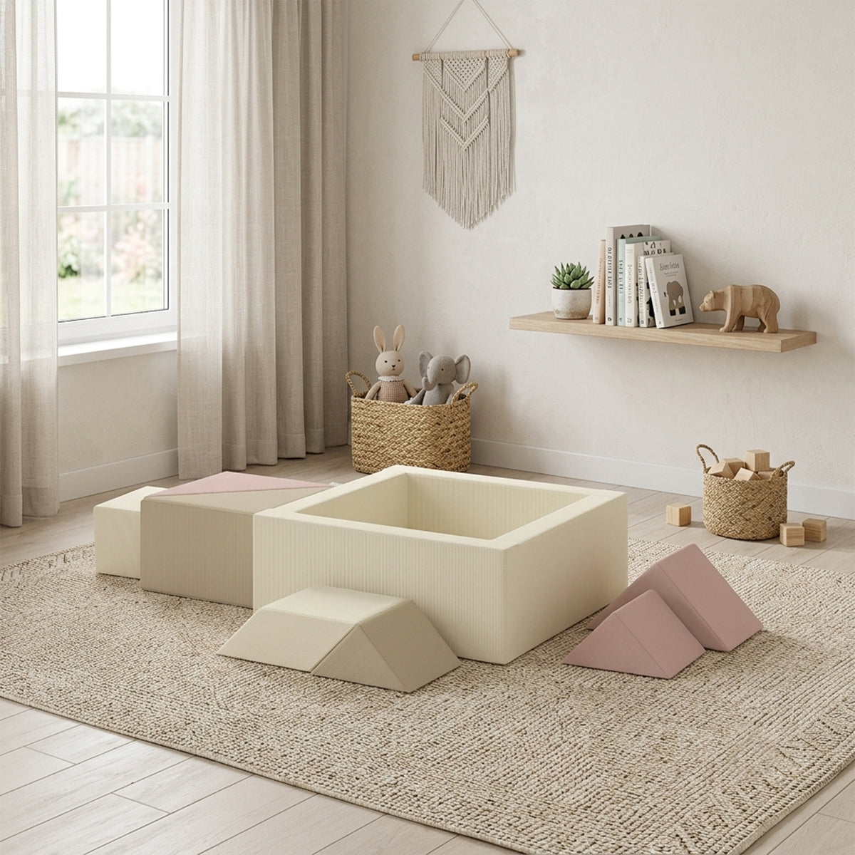 Parcours motricité bébé 9PCS avec piscine à balles, module en mousse souple avec housse en velours côtelé, multicolore-9