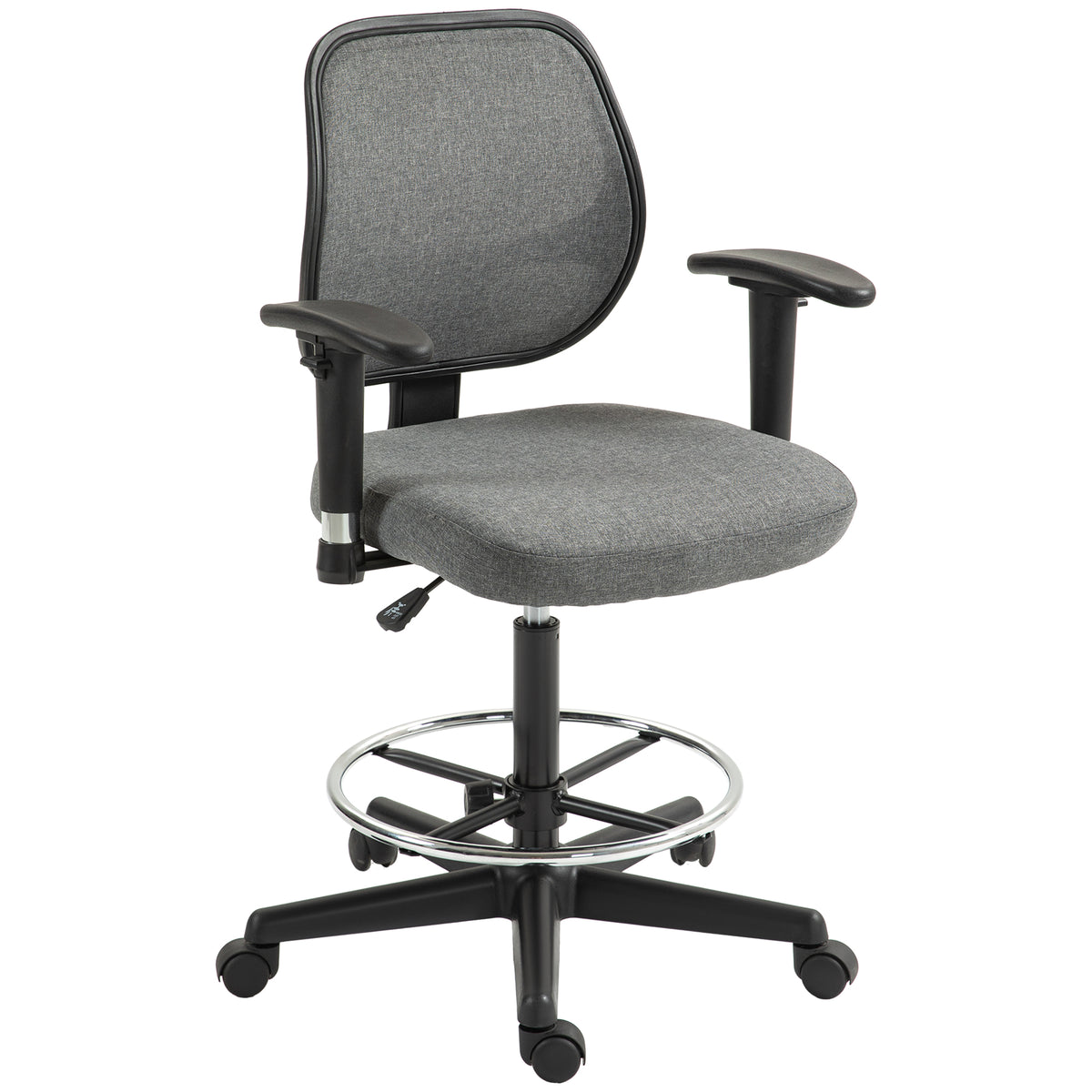 Fauteuil de bureau assise haute réglable, accoudoirs, dim. 60l x 57P x 97-119H cm sur roulettes, gris-0