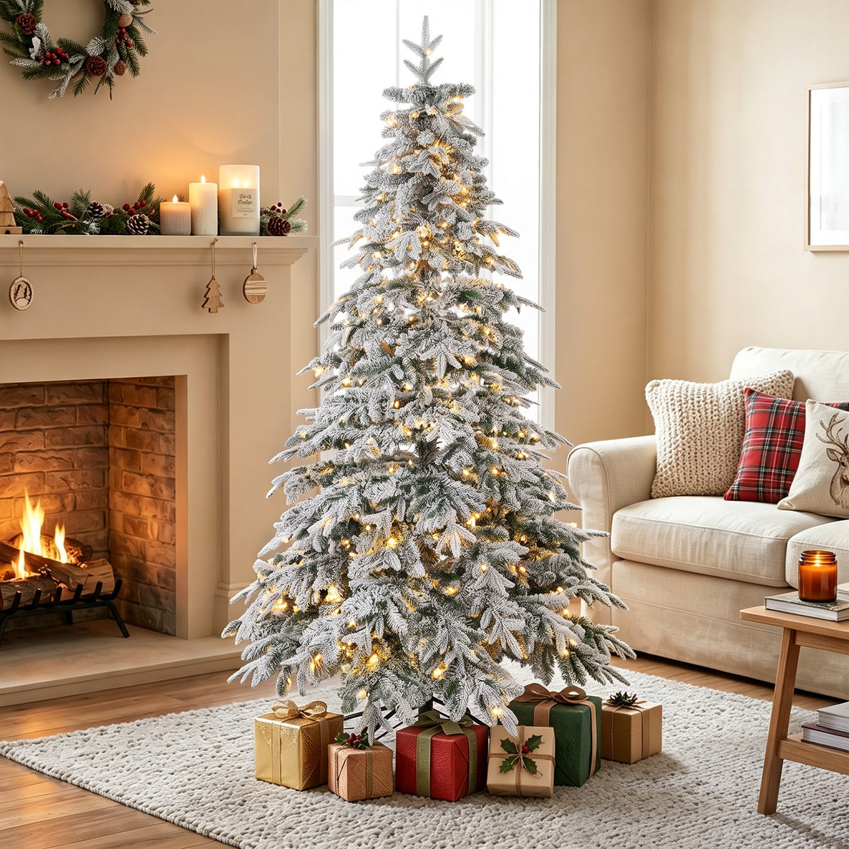 Sapin de Noël Artificiel 180 cm Arbre de Noël Lumineux Enneigé, Branches Articulées, Lumière 350 LEDs, Vert et Blanc-1