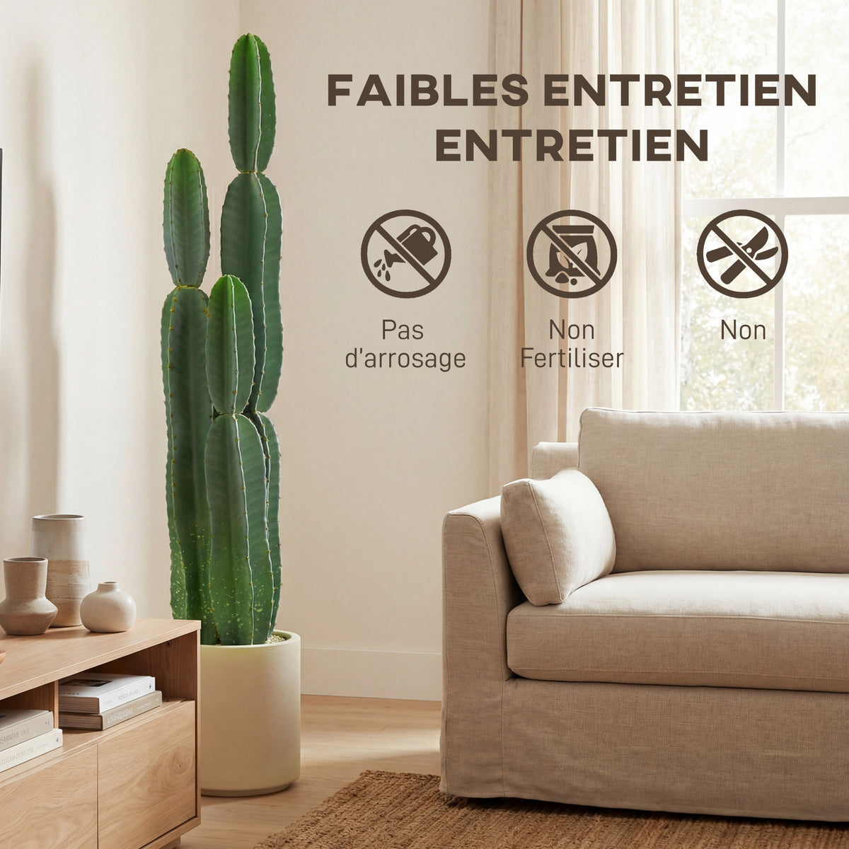 Cactus Artificiel 111 cm, Grand Réalisme, Plante Artificielle en Pot, sans Entretien, pour Maison et Bureau, Vert-4