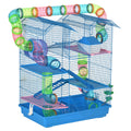Cage pour Hamster Souris Petit Animaux Rongeur avec Tunnel Mangeoire Roue Jouet 47 x 30 x 59 cm Bleu-0