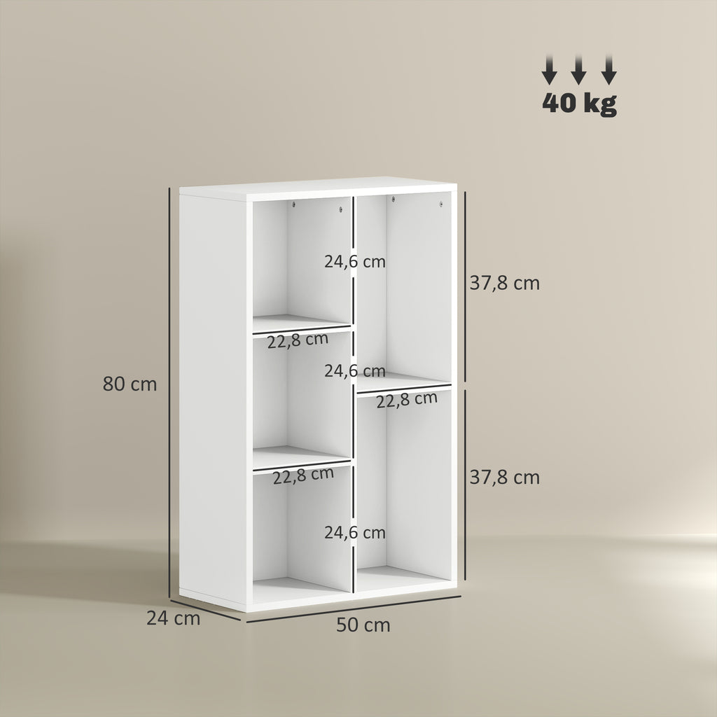 Bibliothèque étagère de rangement avec 5 compartiments, pour salon chambre à coucher bureau, 50x24x80cm, blanc-2
