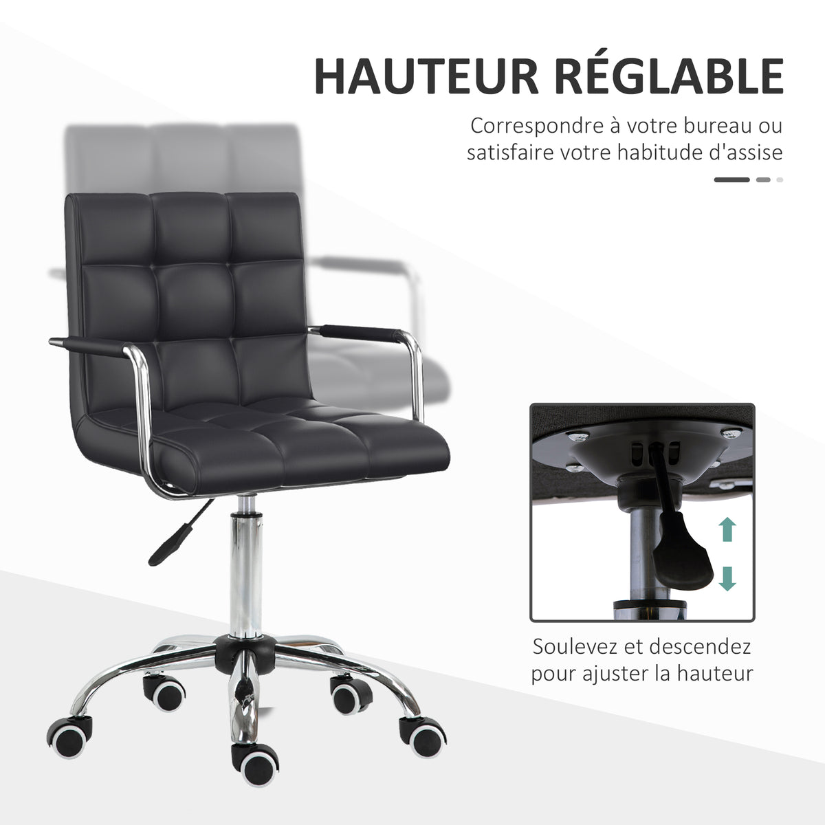 Chaise de bureau fauteuil manager pivotant hauteur réglable revêtement synthétique capitonné noir-3