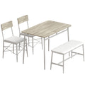 Ensemble Table Salle à Manger avec 2 Chaises et Banc, Assises Rembourrées, pour Salon, Petit Espace, Chêne et Blanc-0