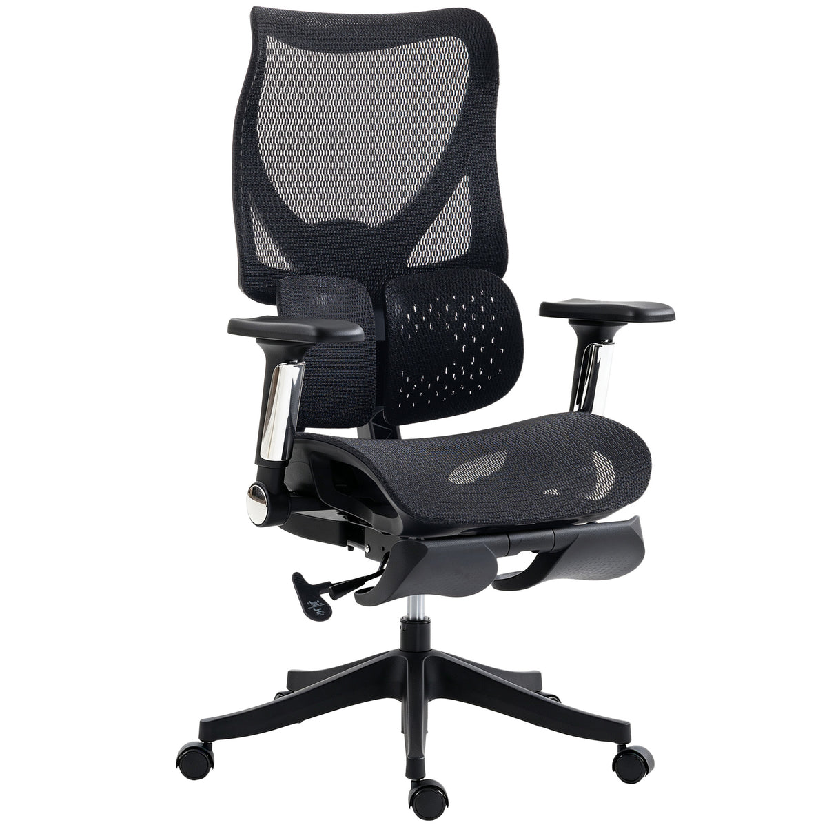 Chaise Bureau Ergonomique, Fauteuil de Bureau Inclinable en Maille, Support Lombaire, Accoudoirs 4D, Noir-0