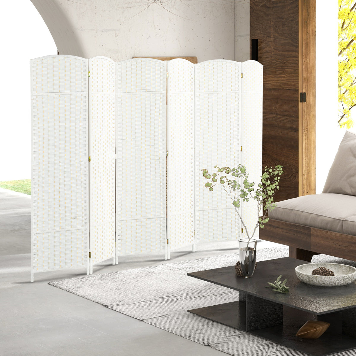 Paravent interieur en bois 6 panneaux 240 x 170 cm séparateur de pièce pliable pour salon, chambre à coucher, naturel-1