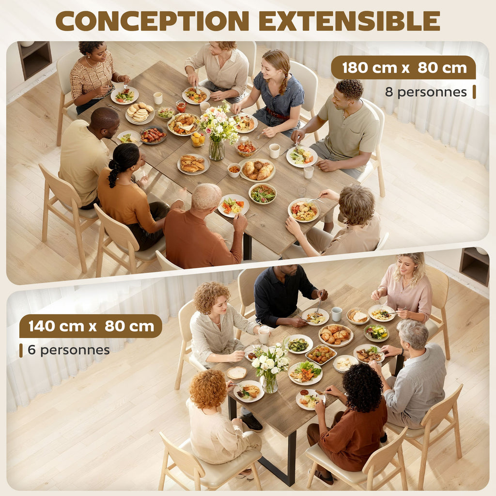 Table à manger extensible rectangle pour 6 à 8 personnes, table de cuisine avec rallonge 140-180 cm, effet bois naturel-3
